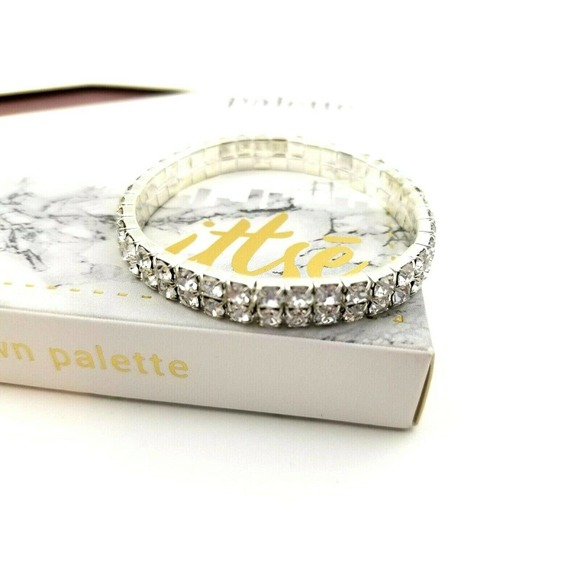 Silver Stretch Bracelet with 2 Rows of Rhinestones - Picture 2 of 3